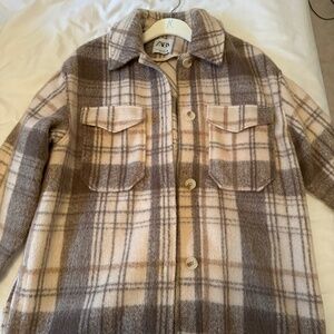 Zara Shacket in Plaid Neutral Pattern Size Small